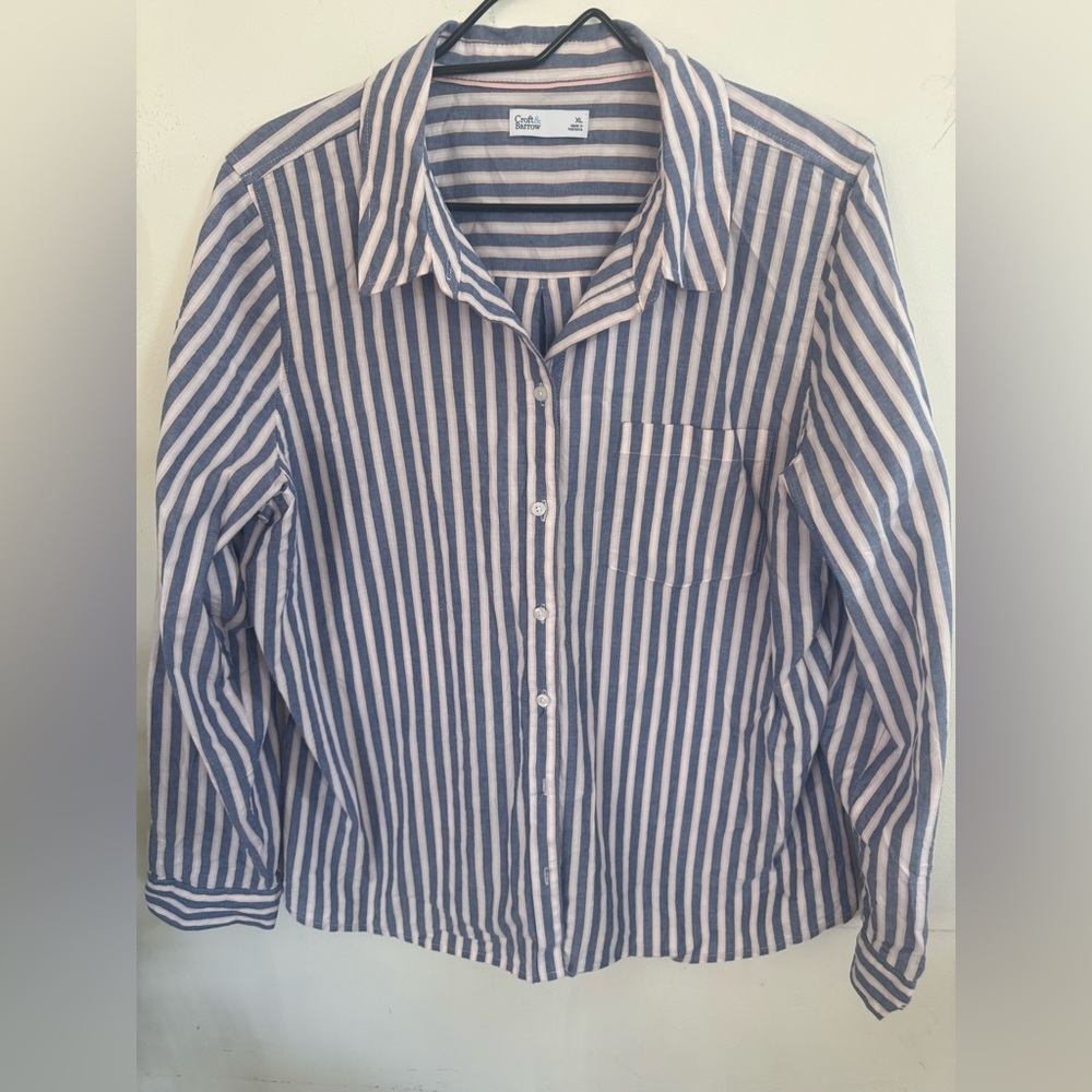 Striped Blue and White Women’s Button-Up Shirt